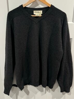 NEW Eddie Bauer 100% Cashmere Charcoal Gray Sweater Sz Large